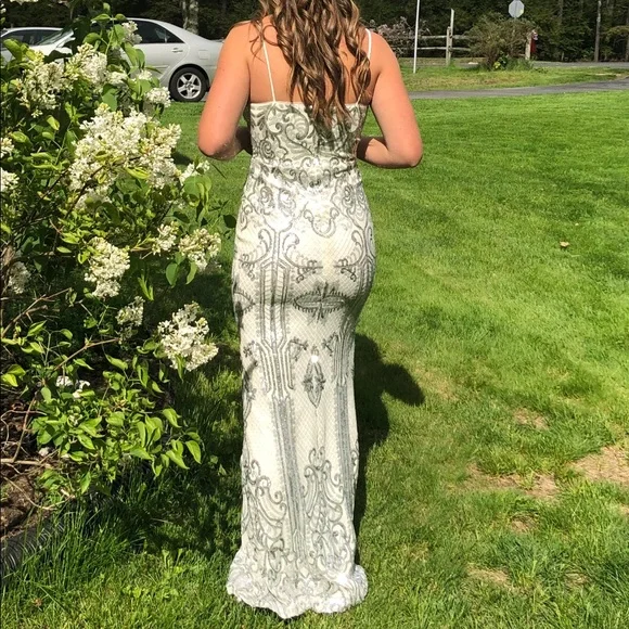 slim fit dress slacks White Iridescent Sequin Straps Cutout Mermaid Long Prom Dress  Dreamdressy